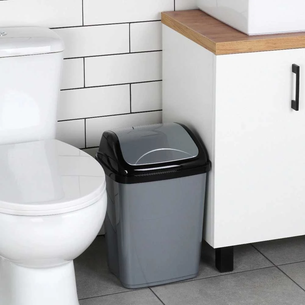 Šiukšlių dėžė plastikinė 16 l pilka su pakeliamu dangčiu
