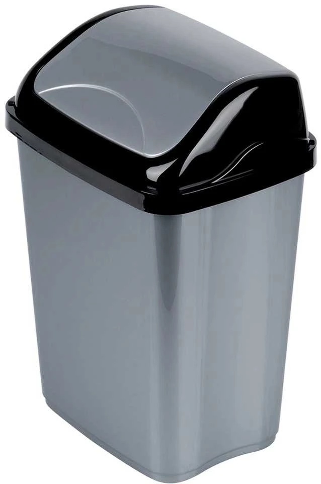 Šiukšlių dėžė plastikinė 16 l pilka su pakeliamu dangčiu