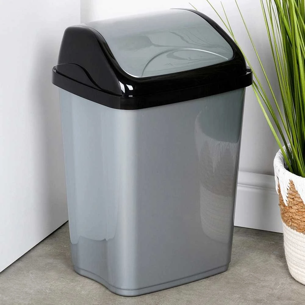 Šiukšlių dėžė plastikinė 16 l pilka su pakeliamu dangčiu