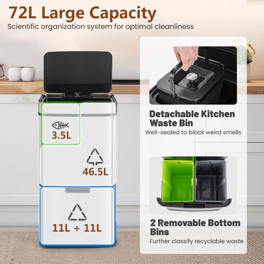 Šiukšliadėžė sidabrinė 72 L