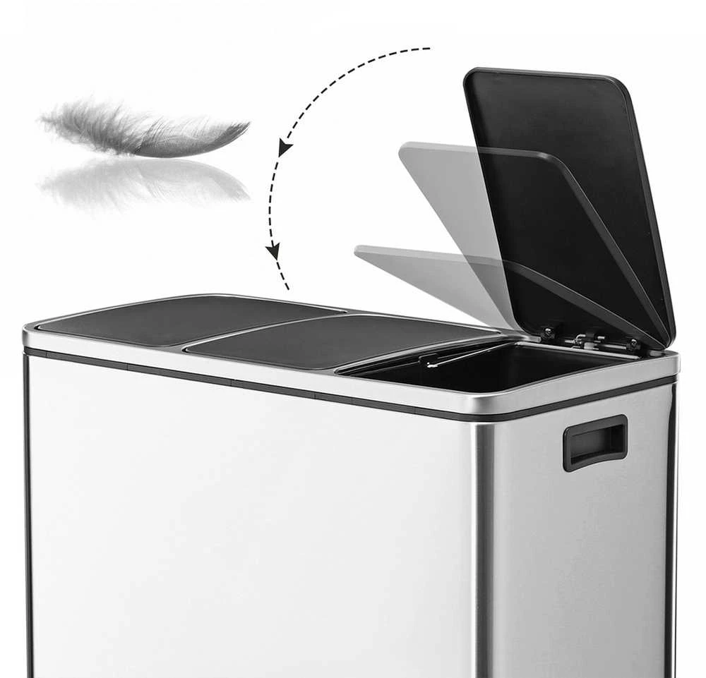 SONGMICS šiukšlių dėžė virtuvėje, 3 x 18 l, šiukšlių rūšiavimo sistema su 3 skyreliais