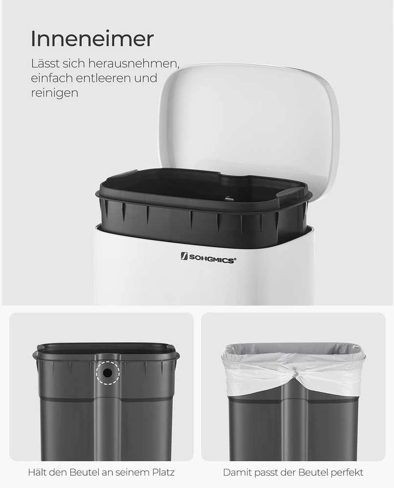 Songmics 30 l talpos virtuvės šiukšlių dėžė balta