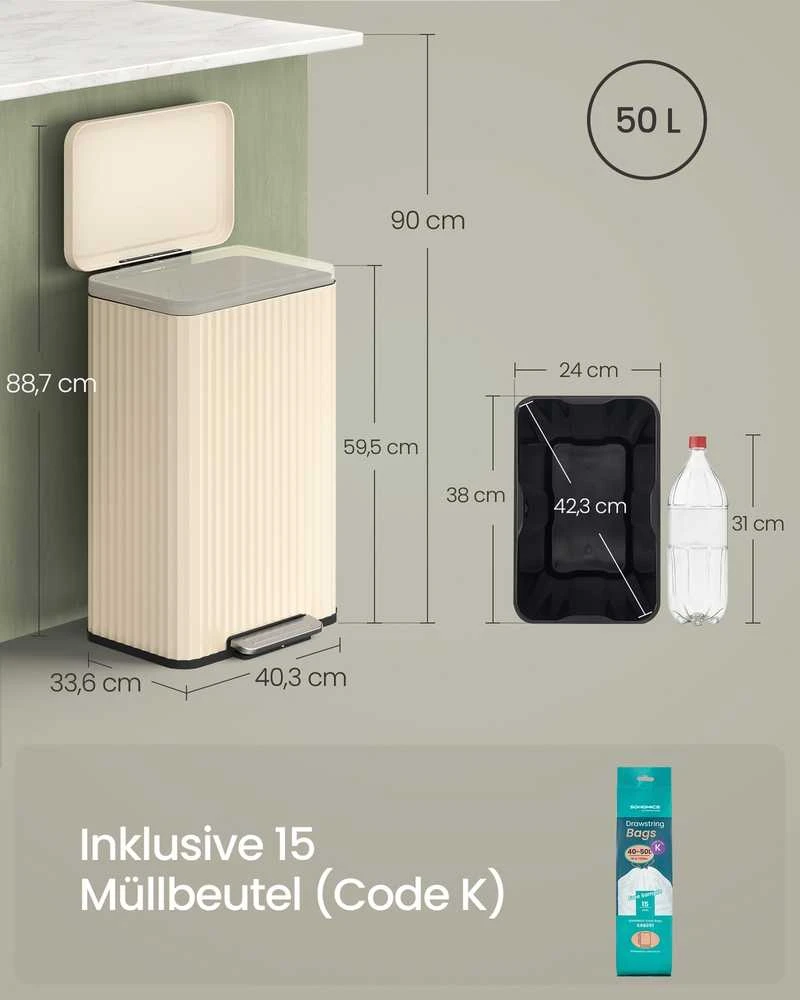 Songmics Šiukšliadėžė su pedalu 50 l