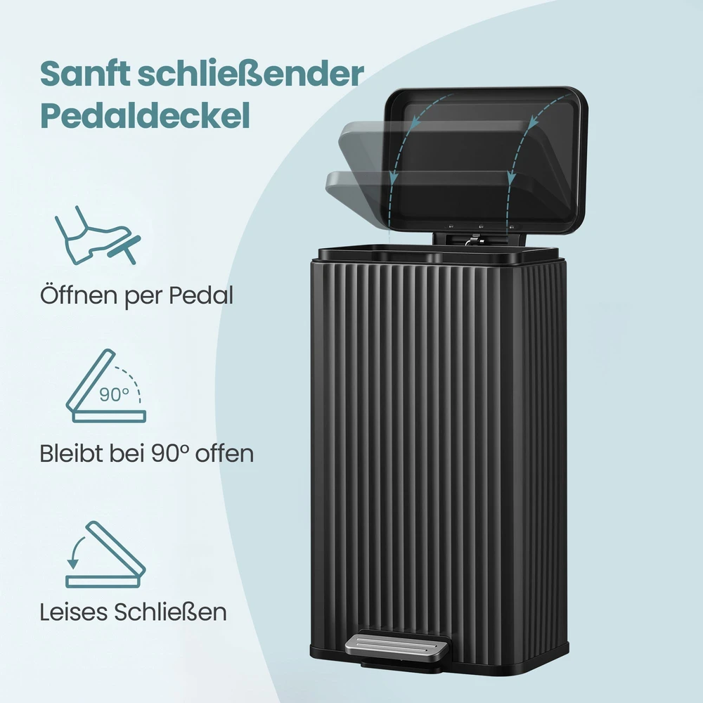 Songmics Šiukšliadėžė su pedalu ir lėto užsidarymo dangčiu, juoda, 33,6 × 29,8 × 59,5 cm