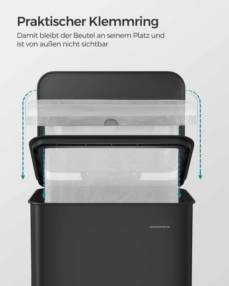 Songmics 40 litrų virtuvės atliekų dėžė su pedalais, juoda