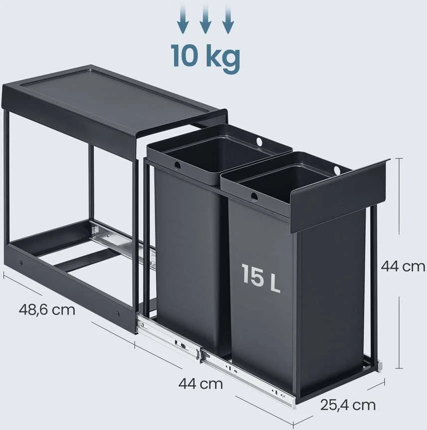 Songmics Šiukšlių dėžė 2 x 15 l