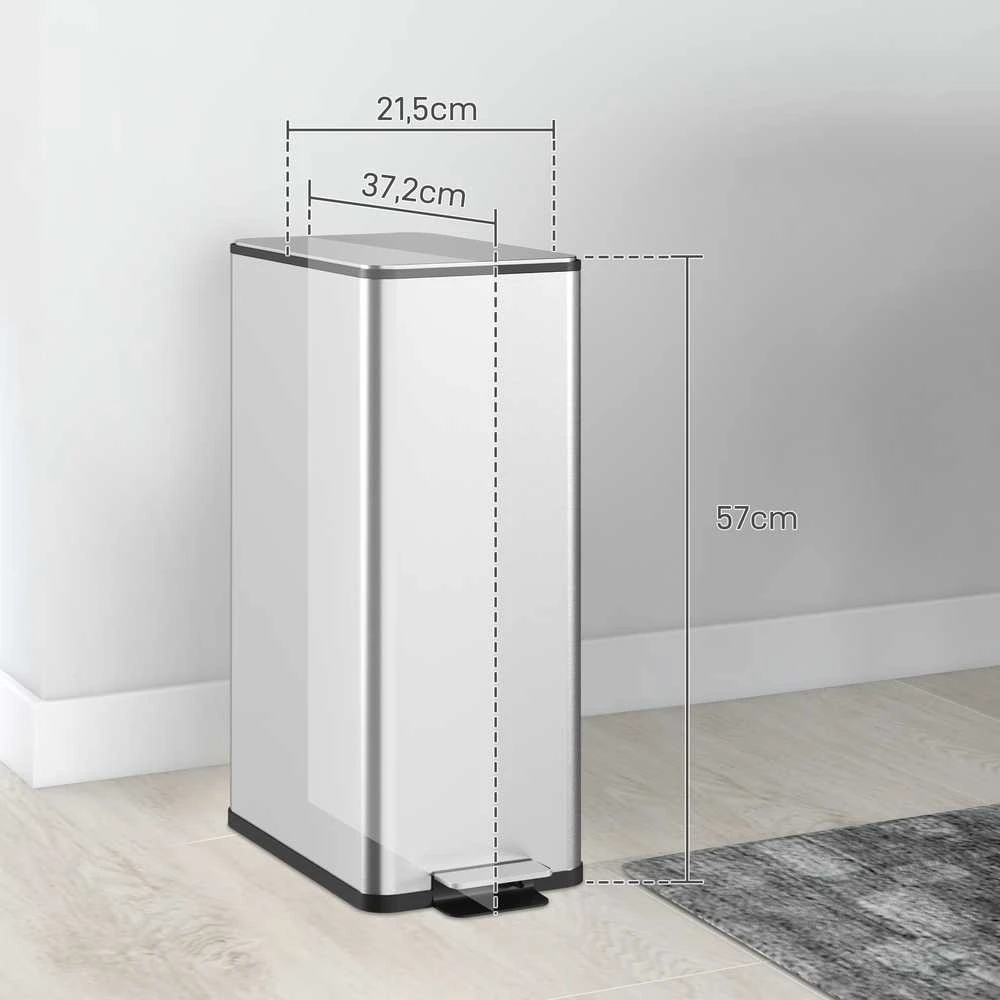 HOMCOM 20L atliekų kibiras su pedalu, kosmetinių atliekų dėžė su dangčiu ir vidiniu kibiru, skirta svetainei, biurui, nerūdijantis plienas, 21,5 x 37,2 x 57 cm