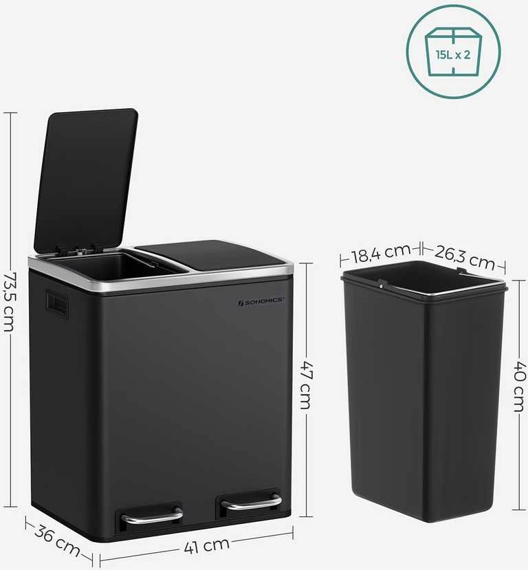 Songmics Atliekų dėžė 30 L juoda
