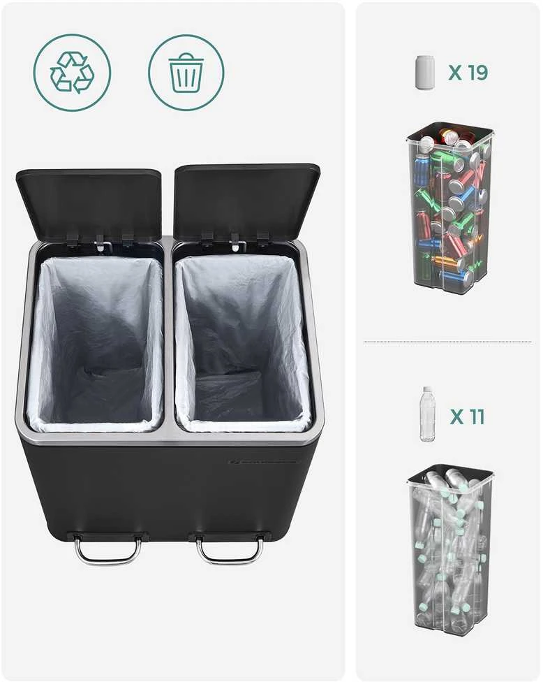 Songmics Atliekų dėžė 30 L juoda