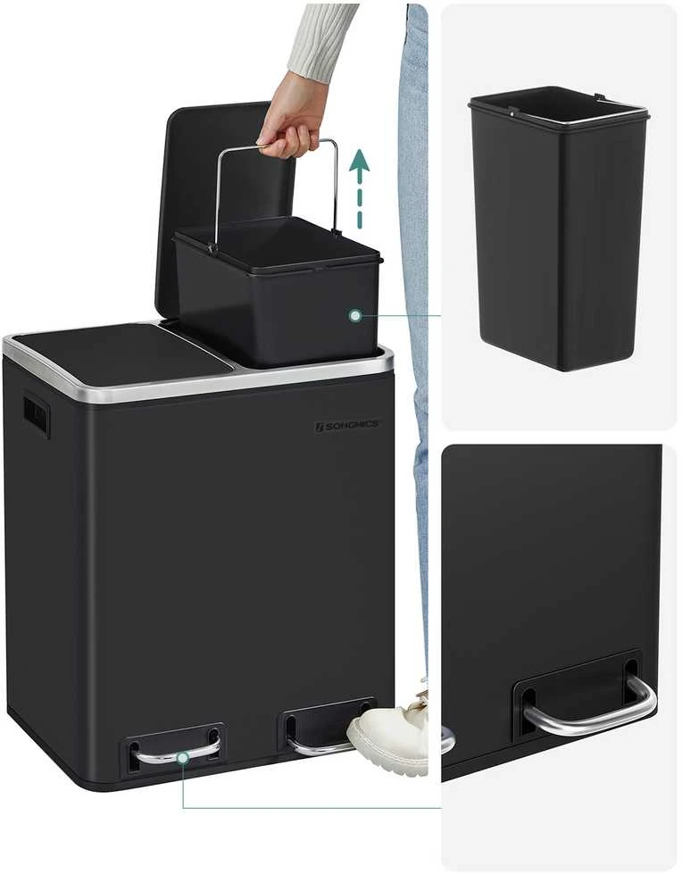 Songmics Atliekų dėžė 30 L juoda