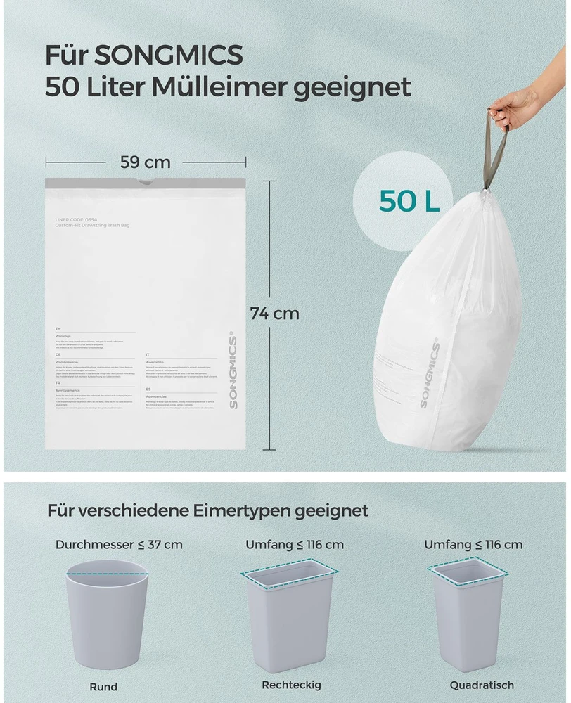 Songmics 50 litrų talpos šiukšliadėžių įdėklai su virvele 2 x 40 vnt.