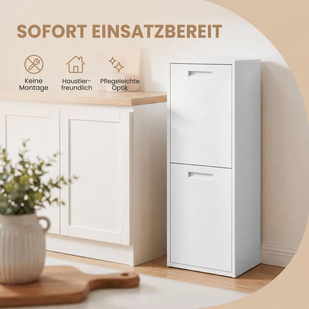 Songmics Šiukšlių rūšiavimo sistema su 2 × 17 l talpomis, balta, 24,1 × 34,7 × 92,1 cm