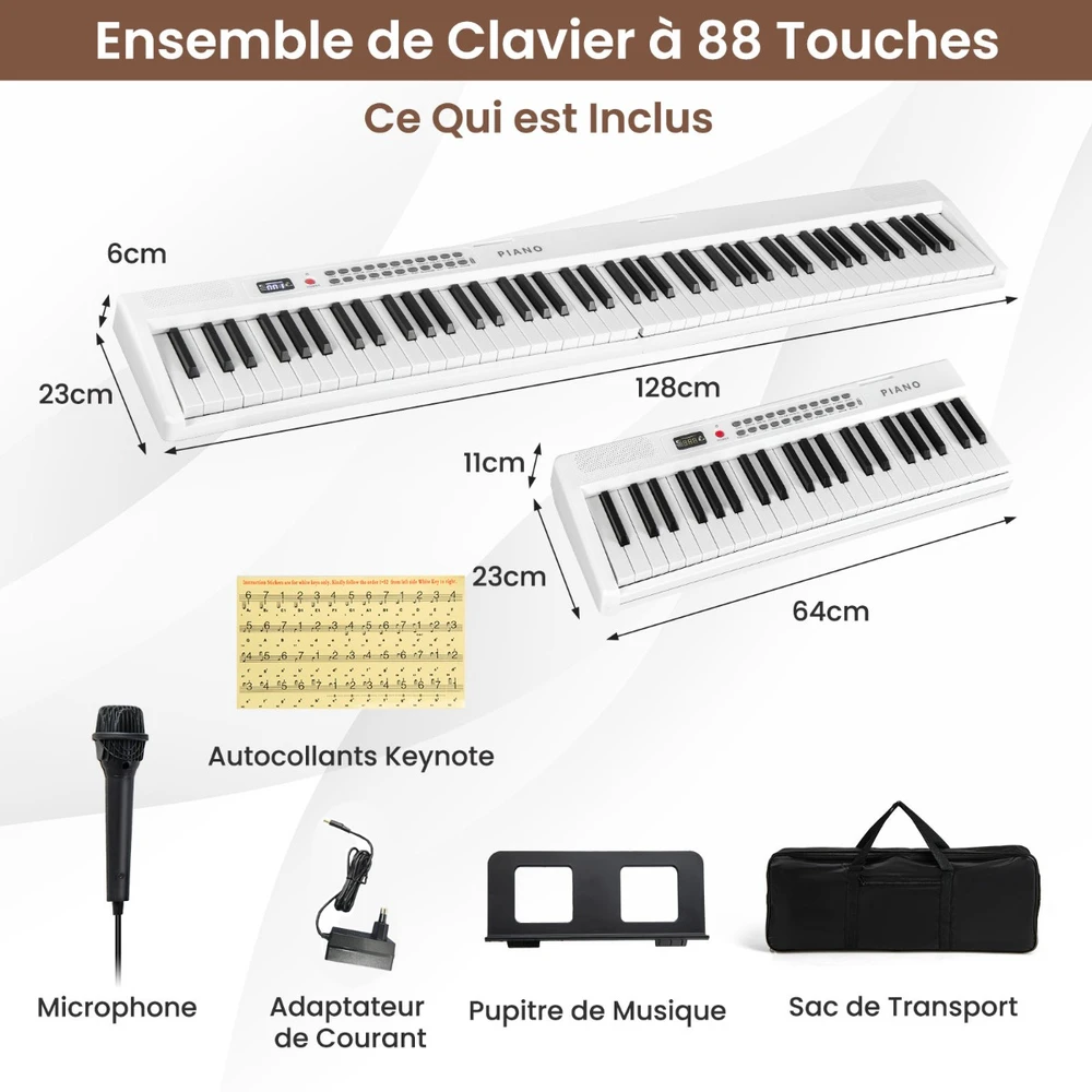 Skaitmeninis pianinas 88 klavišų baltas