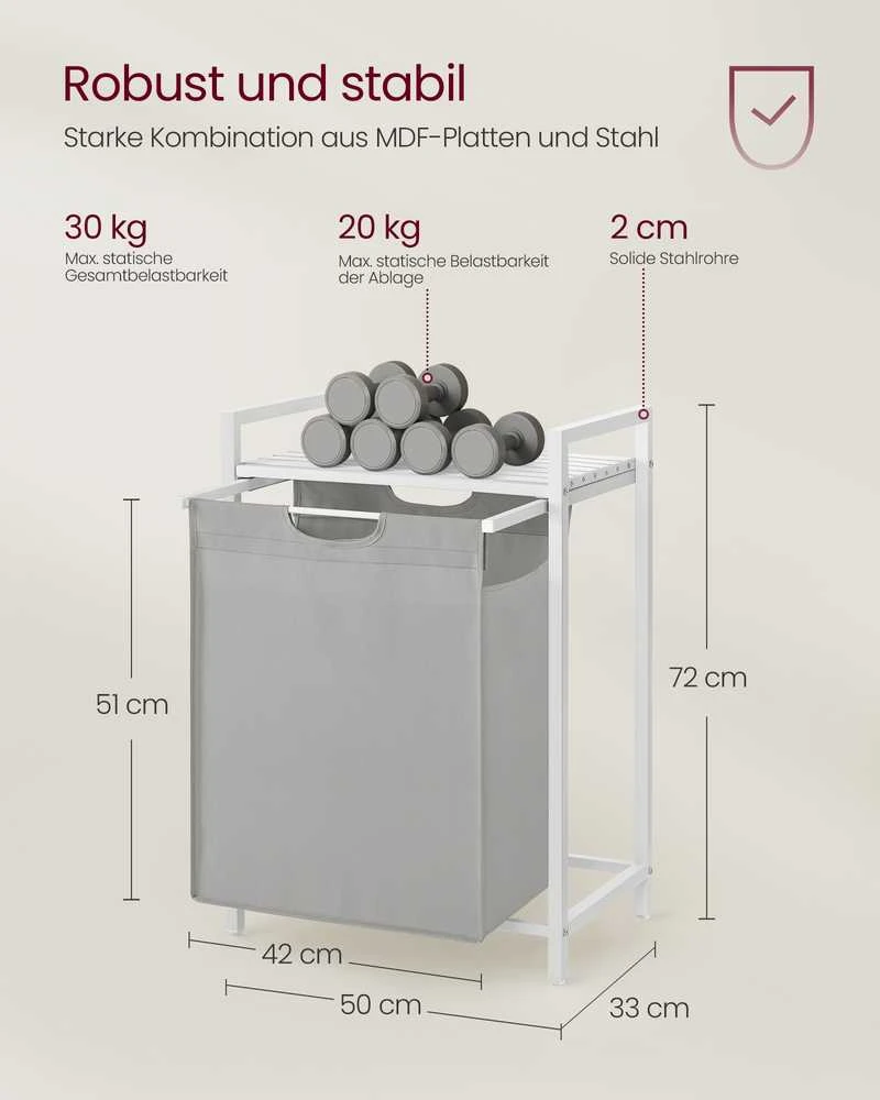 Songmics Skalbinių dėžė su lentyna 65 L plieno ir MDF