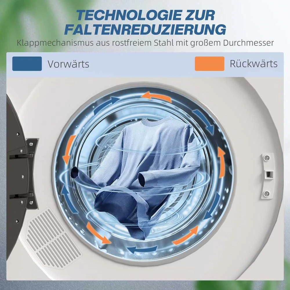 HOMCOM būgninė džiovyklė, 6 programos, 40-60℃, 4kg talpa, kompaktiška, jutiklinis valdymas, balta