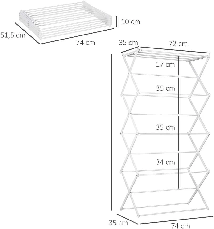 HOMCOM sulankstoma skalbinių džiovyklė, 8 pakopų bokštinė džiovyklė, metalas, plastikas, balta, 74x35x144 cm