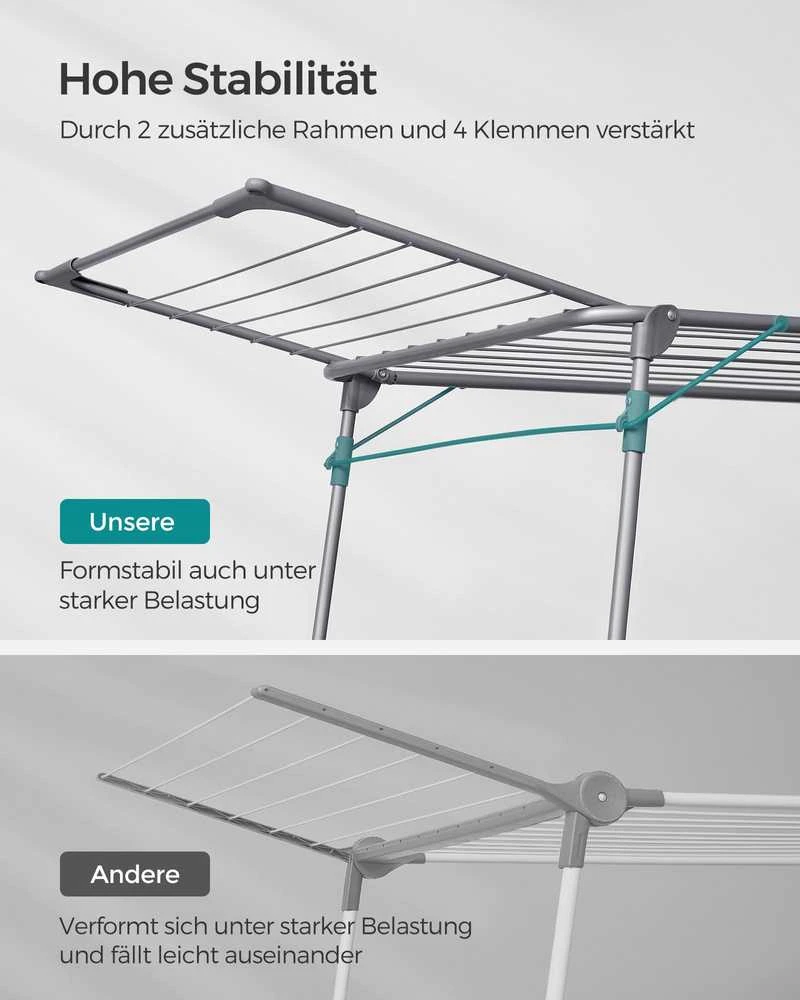 Songmics Skalbinių stovas su kojinių laikikliu metalinis pilkas