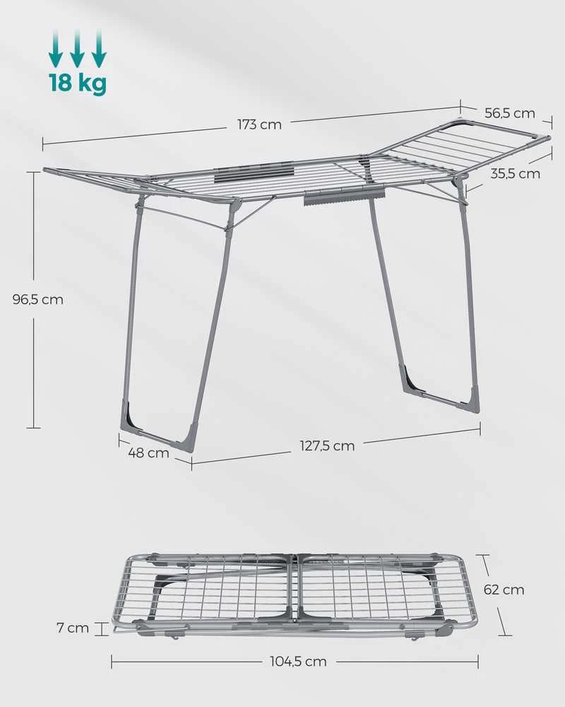 Songmics Skalbinių stovas su kojinių laikikliu metalinis pilkas