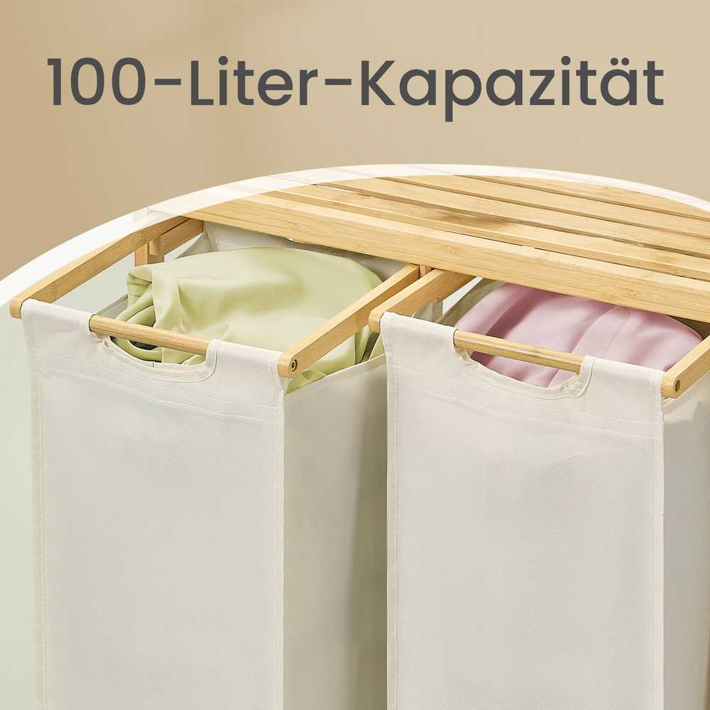 Songmics Skalbinių krepšys 2 skyrių, bambukinis, 150 L