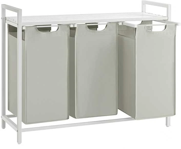 Songmics Vasagle Skalbinių krepšys 3 x 38 L su 1 lentyna baltos spalvos