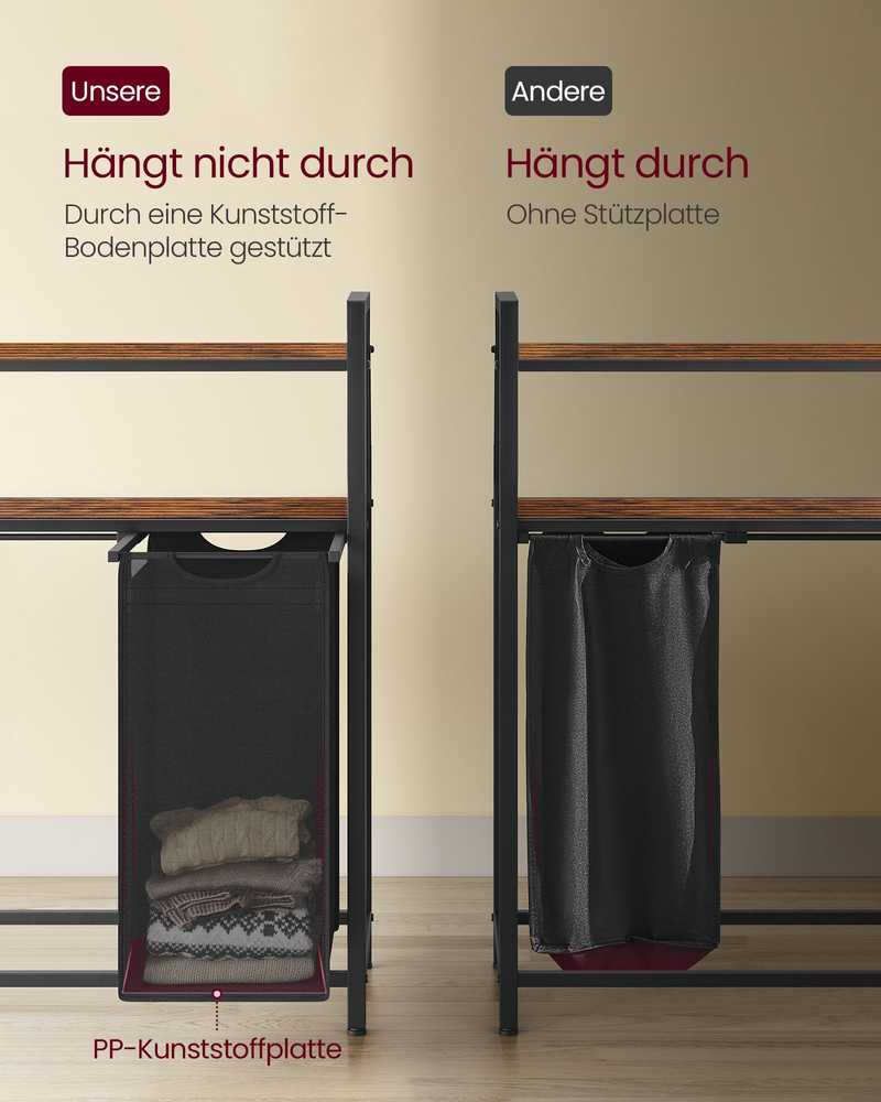 Songmics Skalbinių krepšys 4 skyrių su 2 lentynomis vintage ruda-juoda