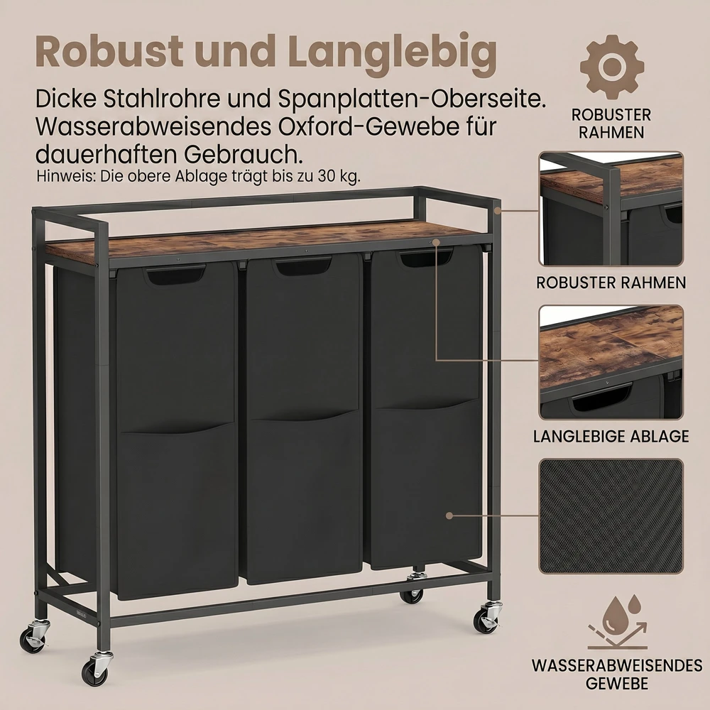 Songmics Skalbinių vežimėlis 93 x 32 x 93 cm
