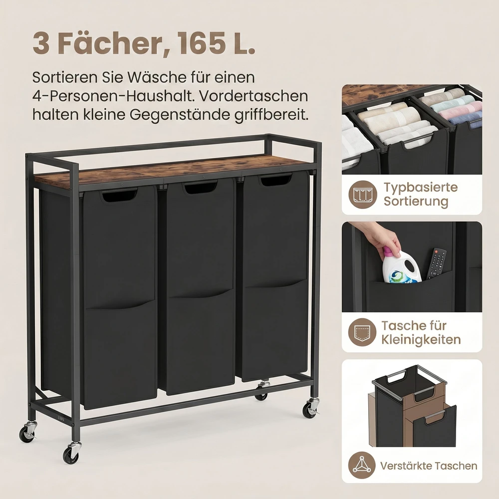Songmics Skalbinių vežimėlis 93 x 32 x 93 cm