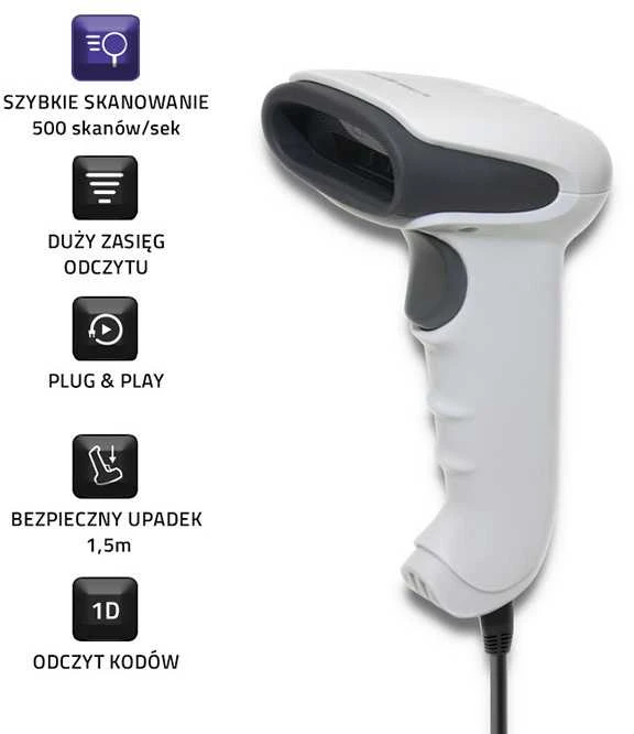 QOLTEC 50865 Brūkšninių kodų skaitytuvas 1D CCD USB Baltas