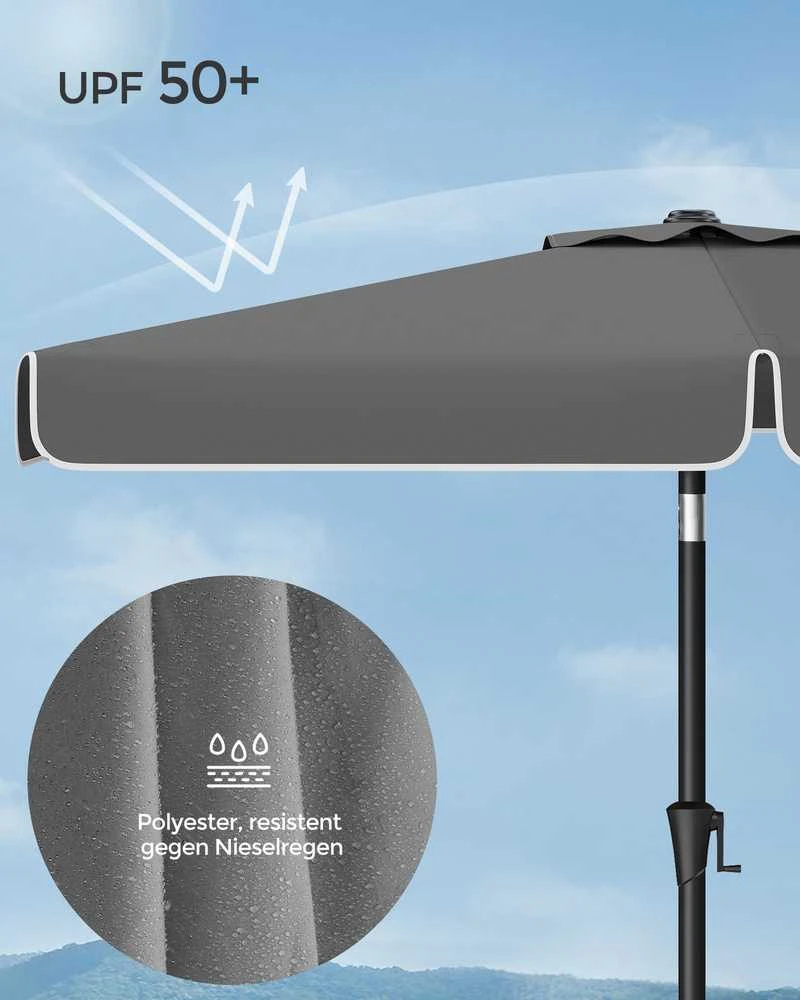 Songmics Skėtis 200 x 150 cm stačiakampio formos pilkos spalvos