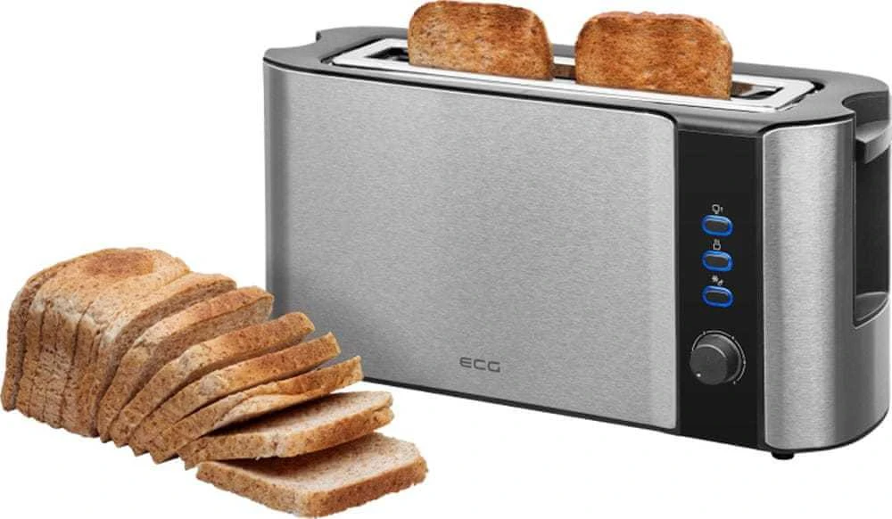 EKG ECGST10630SS Skrudintuvas, 1000W, 1 lizdas 2 skrudintuvams, temperatūros reguliavimas, Juodas/Inox spalva