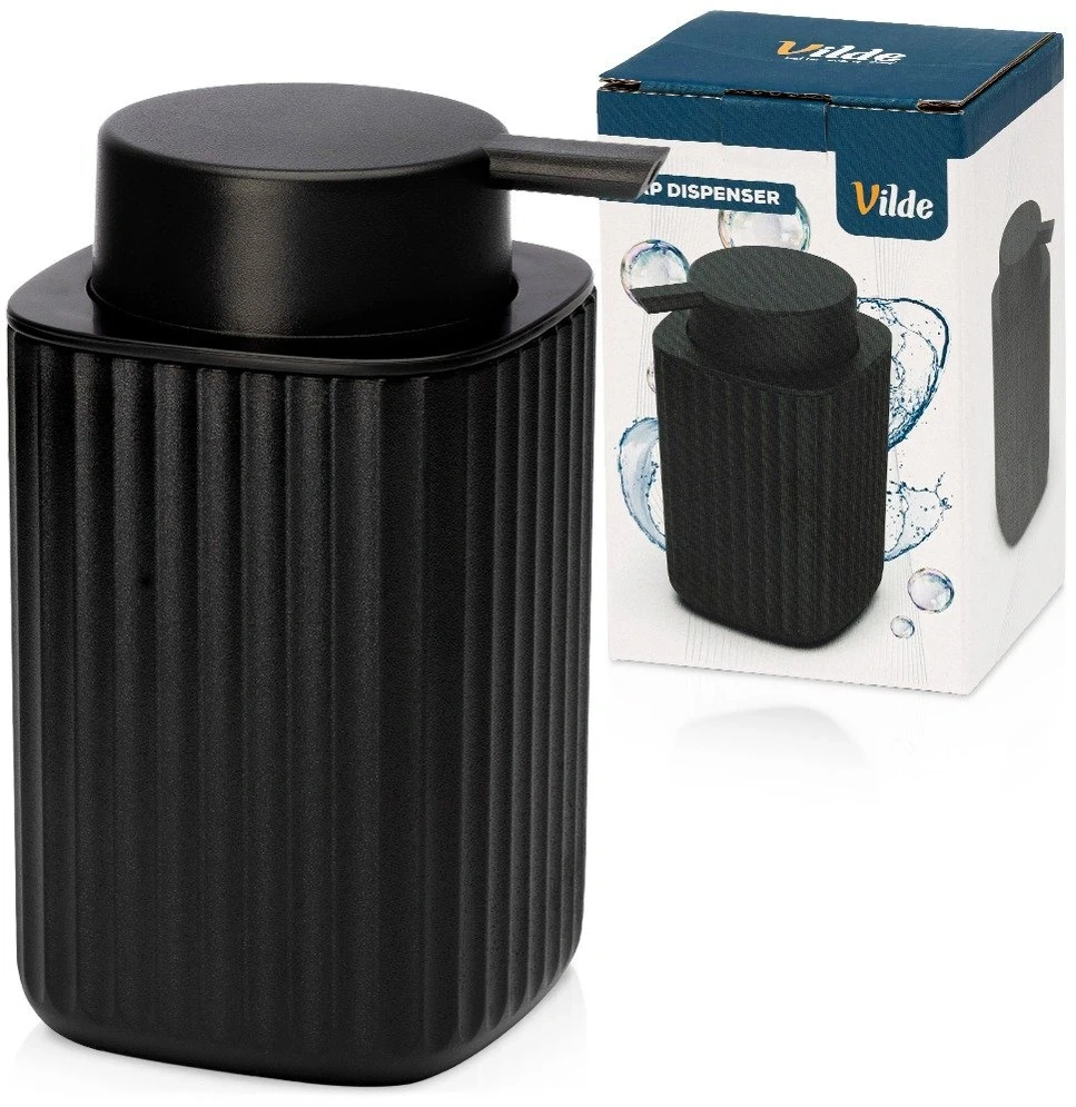 Skysto muilo dozatorius 300 ml, juodas, 7,5 × 7,5 × 13 cm