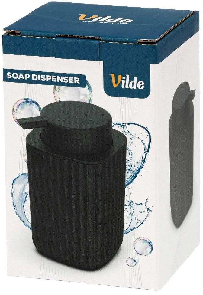 Skysto muilo dozatorius 300 ml, juodas, 7,5 × 7,5 × 13 cm