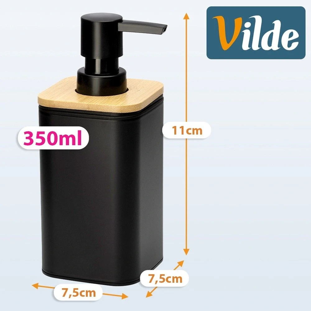 Skysto muilo dozatorius 350 ml, juodas, 7,5 × 7,5 × 17,5 cm