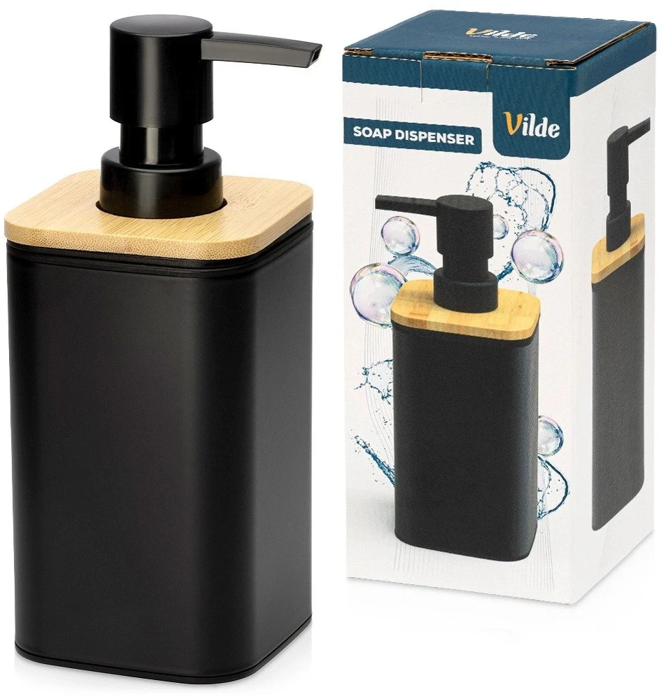 Skysto muilo dozatorius 350 ml, juodas, 7,5 × 7,5 × 17,5 cm