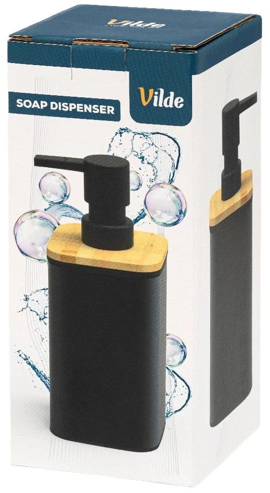 Skysto muilo dozatorius 350 ml, juodas, 7,5 × 7,5 × 17,5 cm