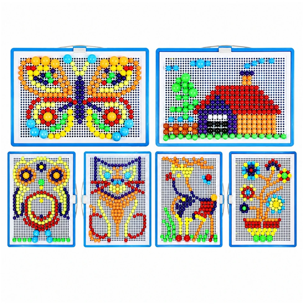 Lean Toys Smeigtukų mozaika su 3 dydžių smeigtukais ir dėklu, spalvota, 28,5 × 21 × 3,5 cm, apie 300 vnt.