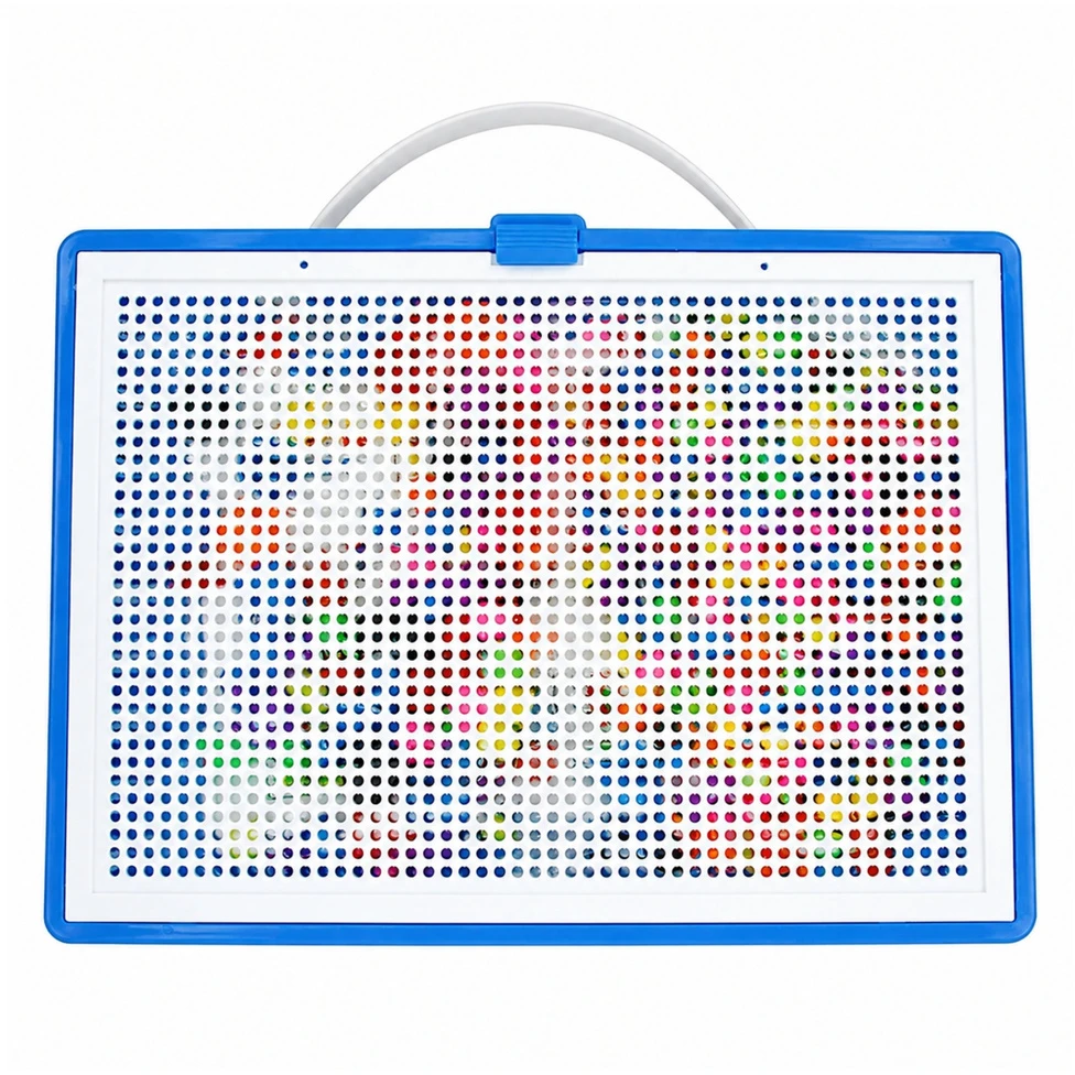 Lean Toys Smeigtukų mozaika su 3 dydžių smeigtukais ir dėklu, spalvota, 28,5 × 21 × 3,5 cm, apie 300 vnt.