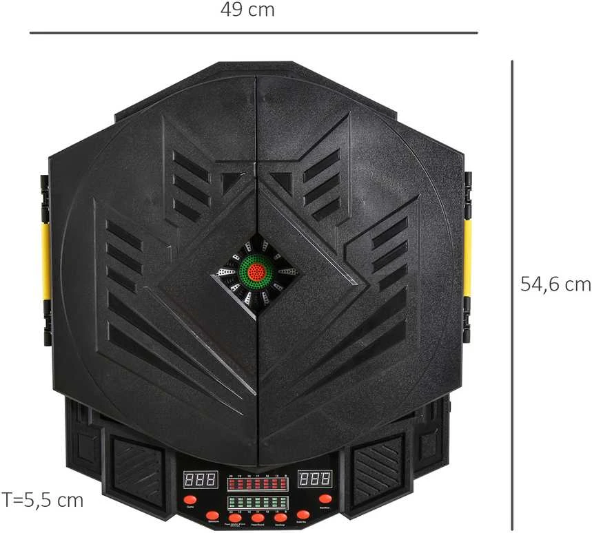 HOMCOM elektroninis smiginio taikinys su durelėmis, 4 LED ekranai, 216 žaidimų, 12 strėlyčių, iki 8 žaidėjų, ABS + PP, 49 x 54,6 x 5,5 cm