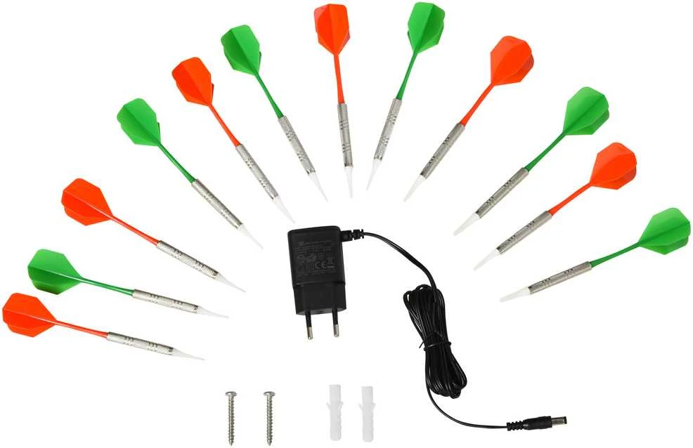 HOMCOM elektroninis smiginio taikinys su durelėmis, 4 LED ekranai, 216 žaidimų, 12 strėlyčių, iki 8 žaidėjų, ABS + PP, 49 x 54,6 x 5,5 cm