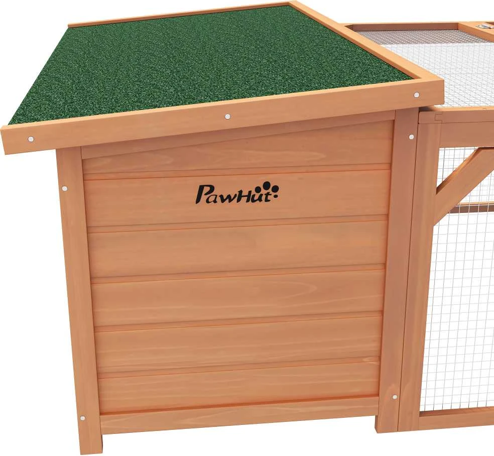 PawHut smulkių gyvūnų narvas nykštukiniams triušiams 125,5x100x49 cm su atidaromu bituminiu stogu, tinka naudoti lauke ir viduje, atsparus oro sąlygoms, iš eglės medienos, oranžinis ir žalias