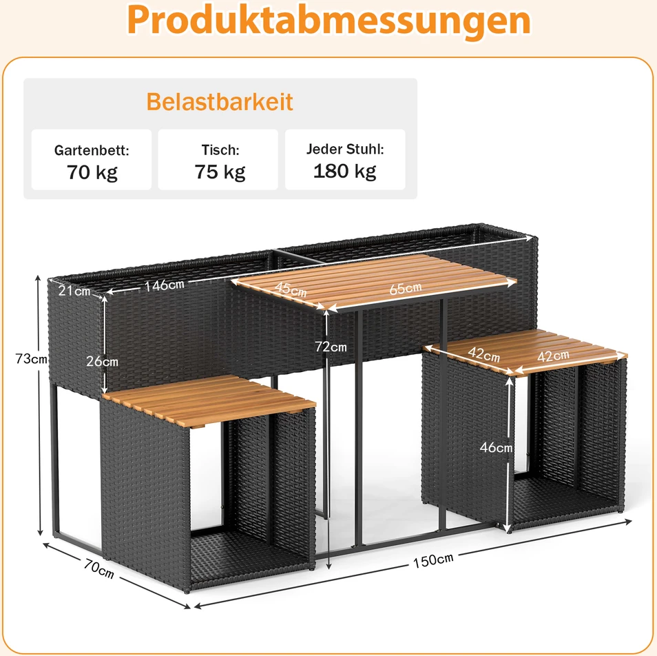 Sodo baldų komplektas 150 × 70 × 73 cm 1 vnt.