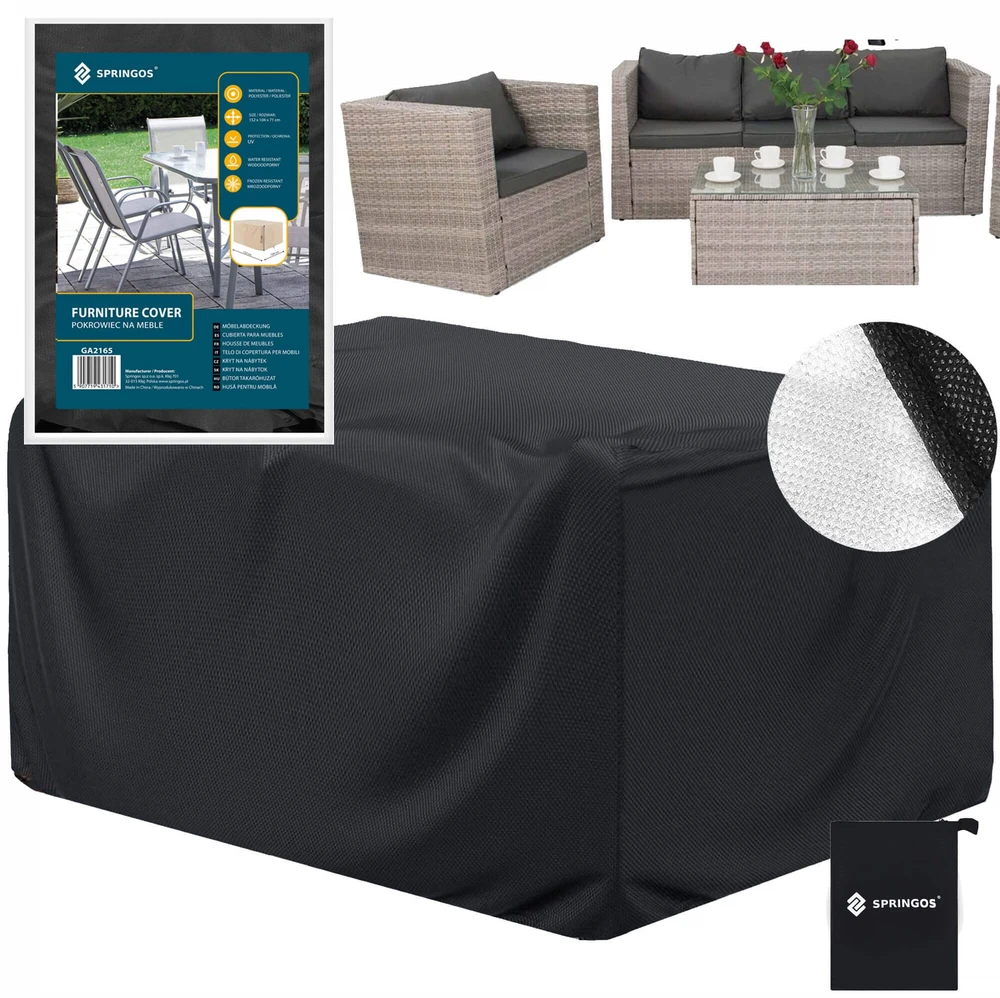 Springos Sodo baldų užvalkalas su UV apsauga, juodas, 152 × 104 × 71 cm