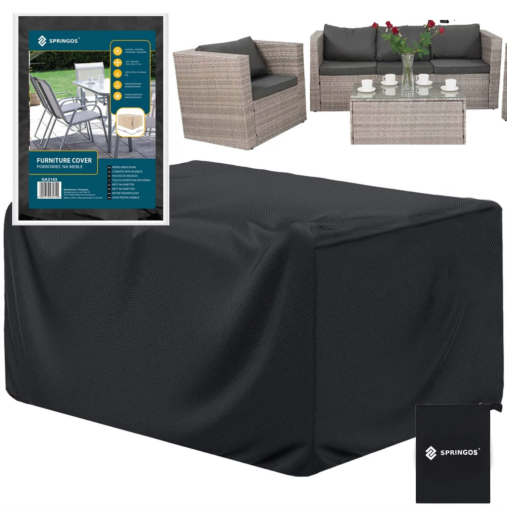 Springos Sodo baldų užvalkalas su UV apsauga, juodas, 152 × 104 × 71 cm