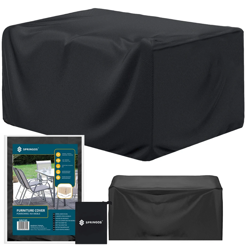 Springos Sodo baldų užvalkalas su UV apsauga, juodas, 152 × 104 × 71 cm