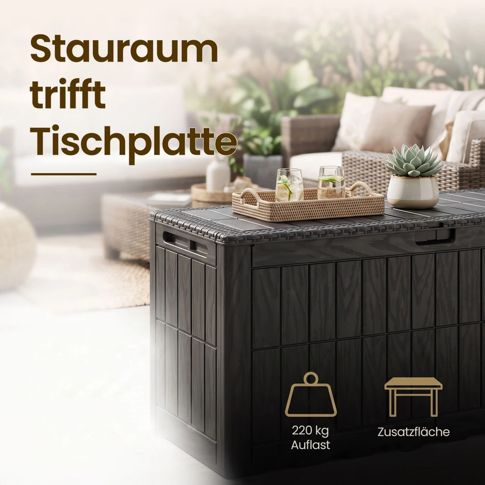 Sodo daiktadėžė 270 l, medžio imitacijos, juoda, 115 x 48,5 x 53,5 cm
