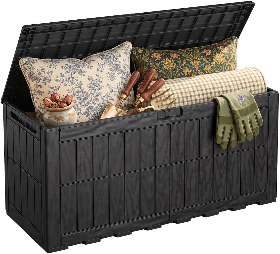 Sodo daiktadėžė 270 l, medžio imitacijos, juoda, 115 x 48,5 x 53,5 cm