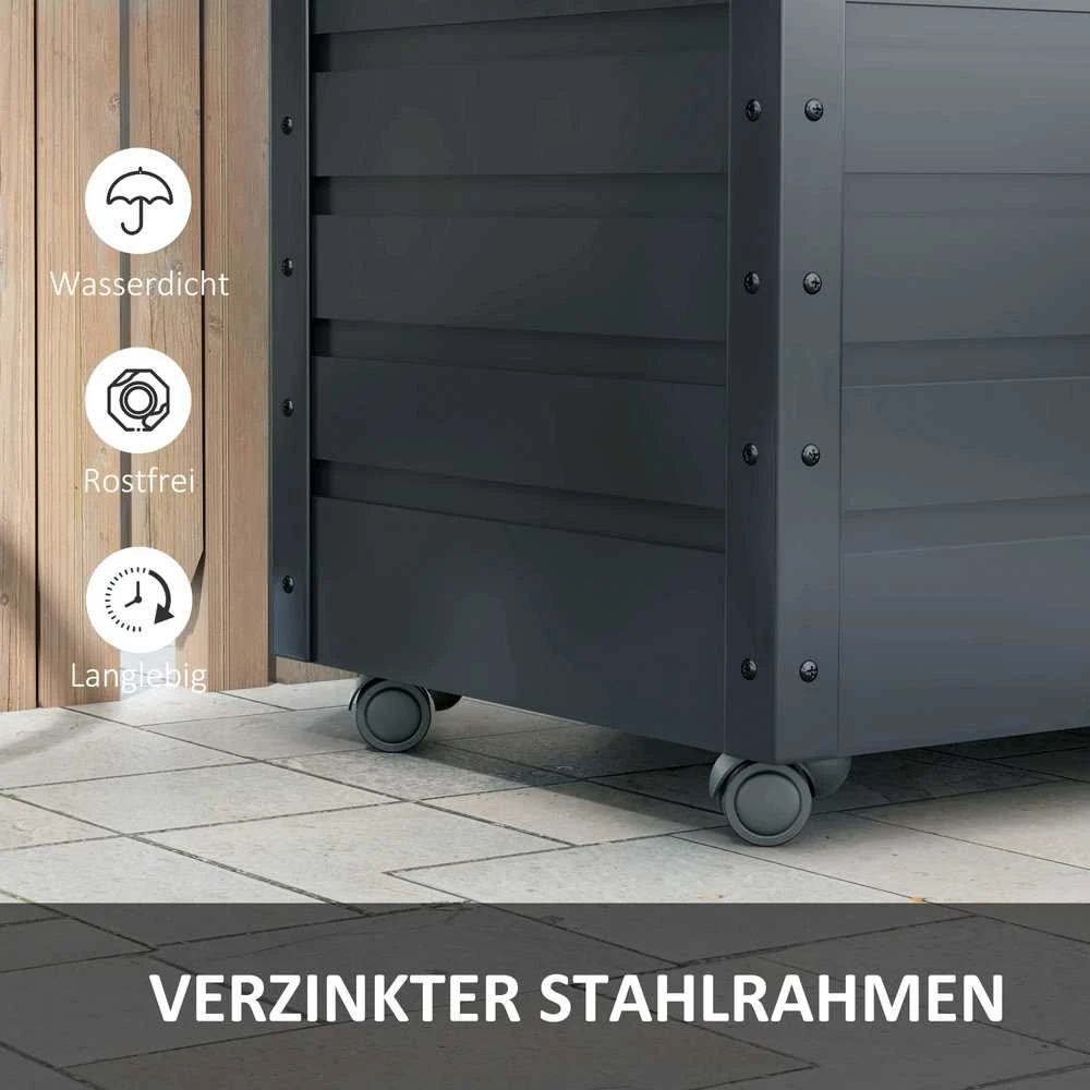 Outsunny sodo dėžė, daiktadėžė su ratukais, rakinama laikymo dėžė su rankena, sodo skrynia balkonui, terasai 100 x 62 x 65 cm, tamsiai pilka