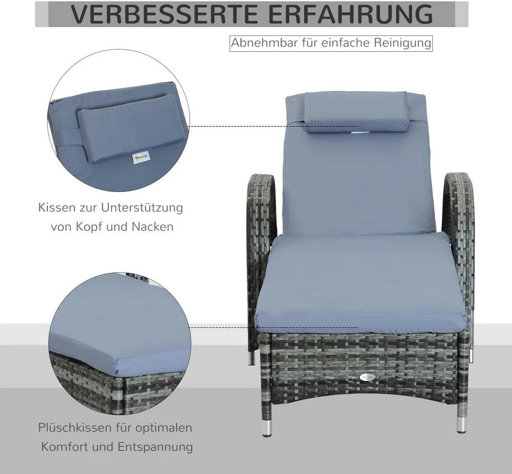 Outsunny sodo gultas, poliratanas ir metalas, pilkas, 200x73x30-103 cm