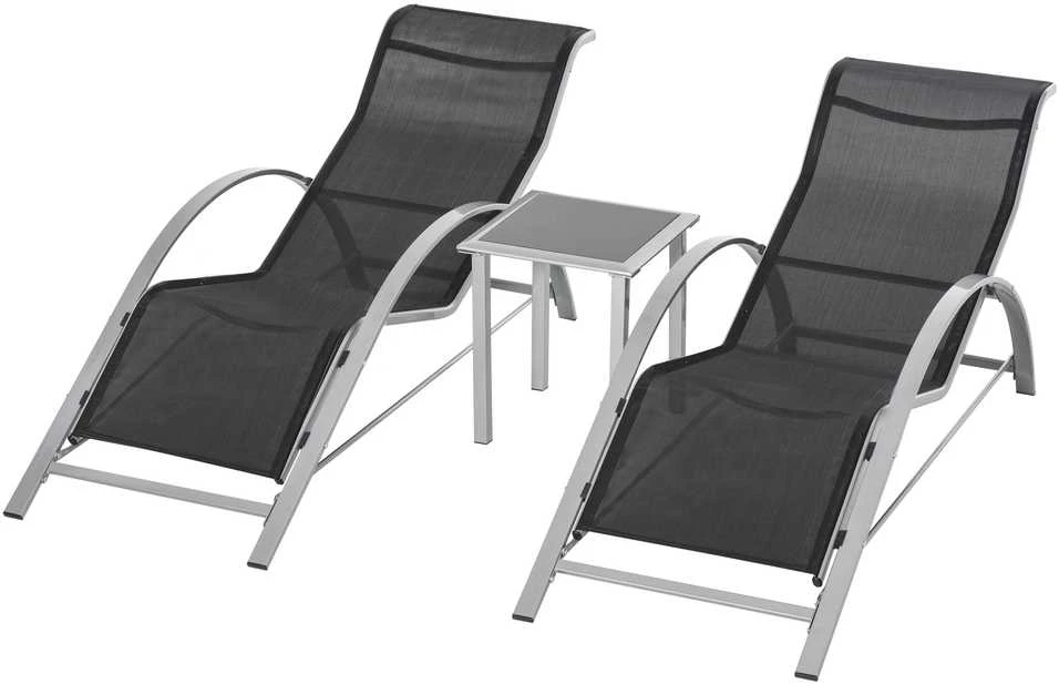 Outsunny 3 dalių sodo gultų komplektas su stalu, sodo baldų komplektas, metalinis, tinklelis, juodas, 2 x foteliai, 1 x stalas