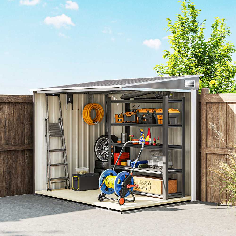Outsunny Metalinis įrankių namelis 2,81 m² 154x206,5x181 cm, įrankių laikymo patalpa su vienšlaičiu stogu ir pamatu